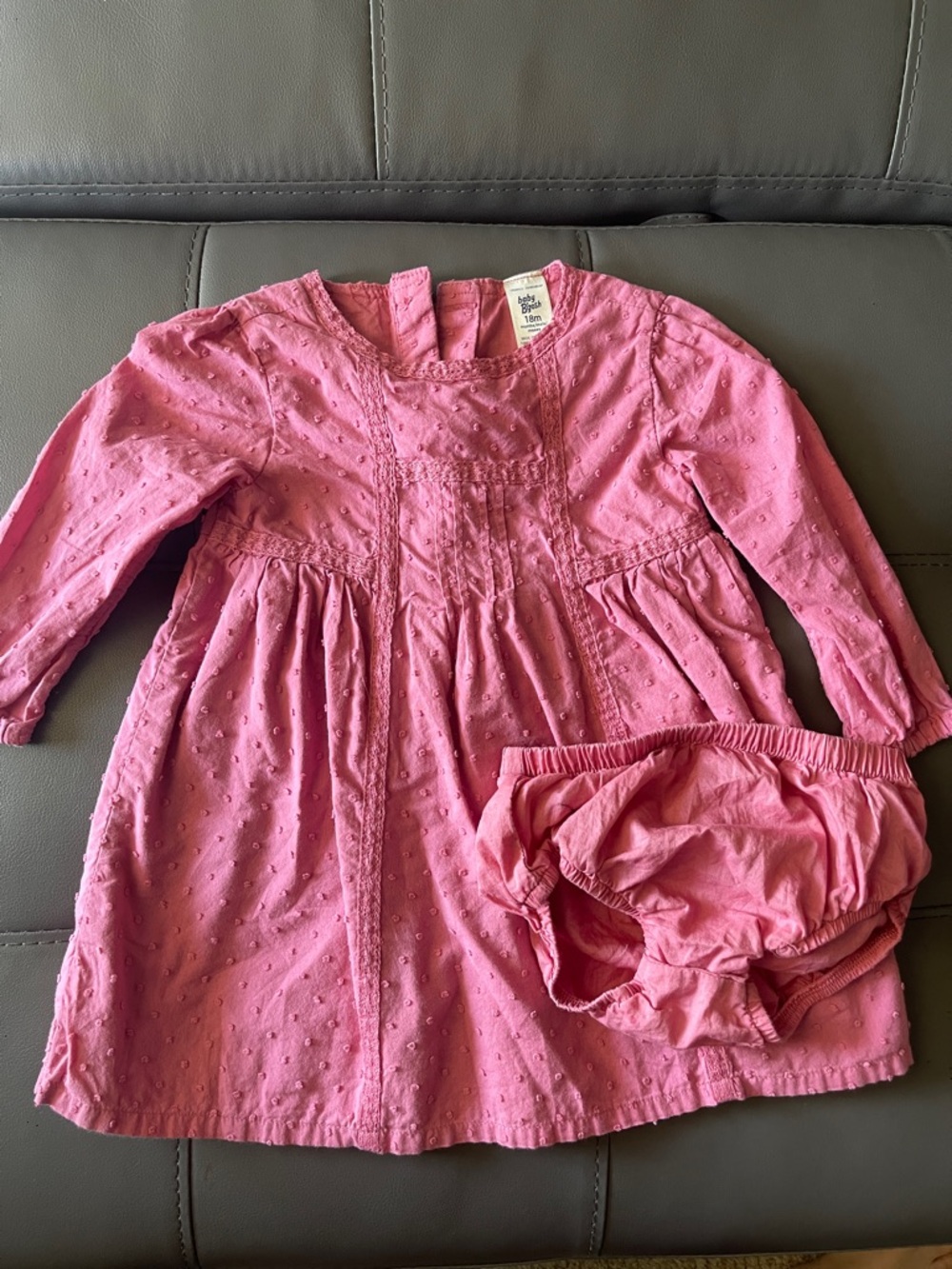 Baby Girl Pink Long-Sleeve Cotton Dress with Bloomer
